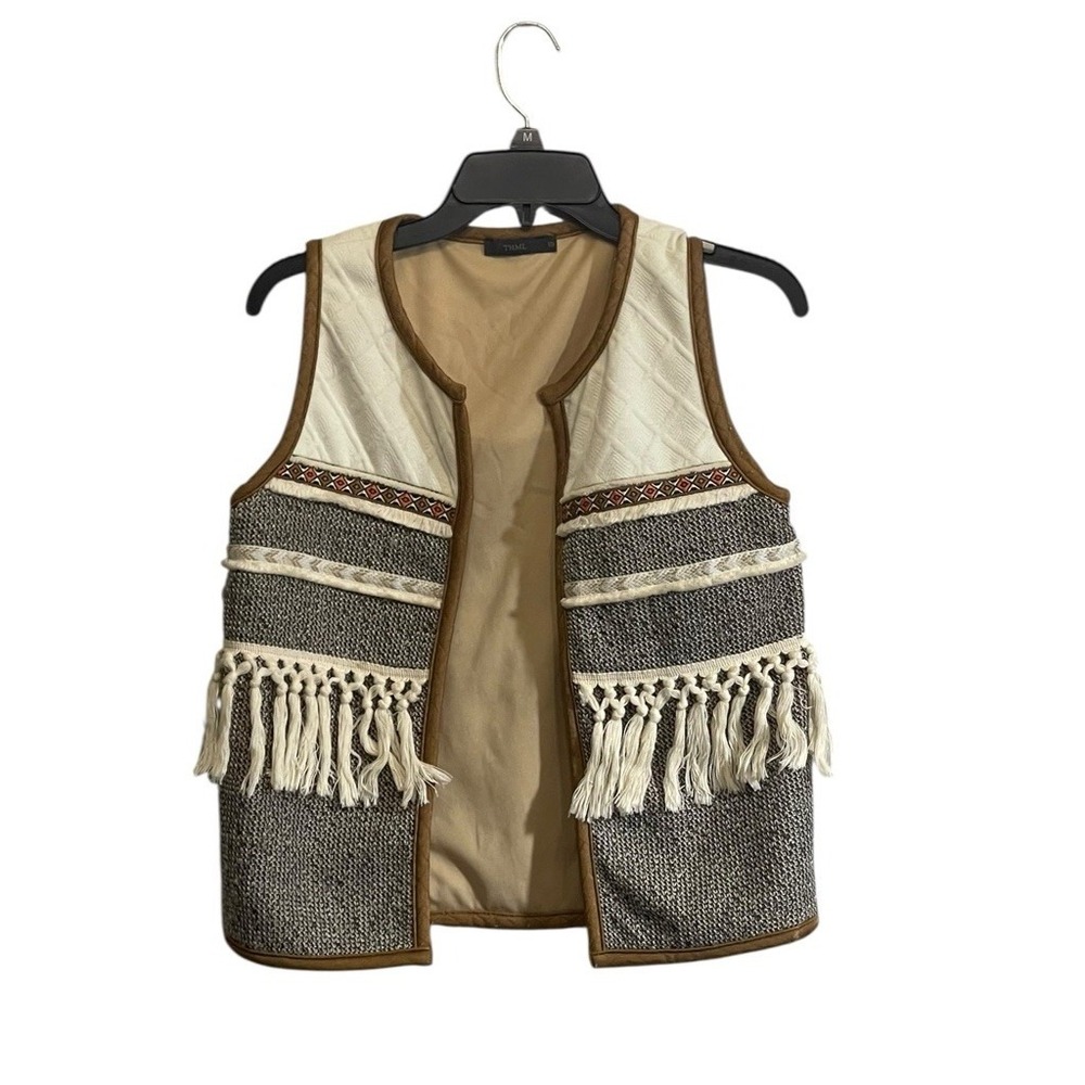 THML Vest XS Aztec Boho Southwest Textured Open Fringed Hippie Festival
